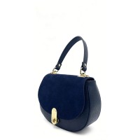 Borsa a Mano e Tracolla in Pelle e Camoscio Blu – Eleganza Minimal con Dettagli Dorati