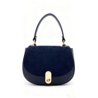 Borsa a Mano e Tracolla in Pelle e Camoscio Blu – Eleganza Minimal con Dettagli Dorati