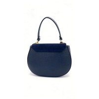 Borsa a Mano e Tracolla in Pelle e Camoscio Blu – Eleganza Minimal con Dettagli Dorati