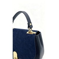 Borsa a Mano e Tracolla in Pelle e Camoscio Blu – Eleganza Minimal con Dettagli Dorati
