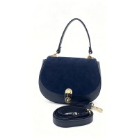 Borsa a Mano e Tracolla in Pelle e Camoscio Blu – Eleganza Minimal con Dettagli Dorati