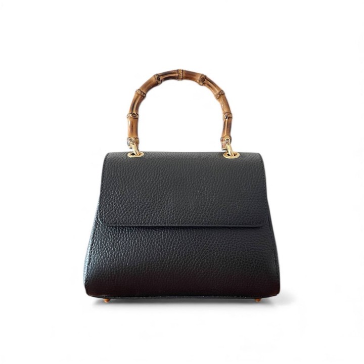 Borsa a Mano in Pelle con Manico in Bambù I Made in Italy