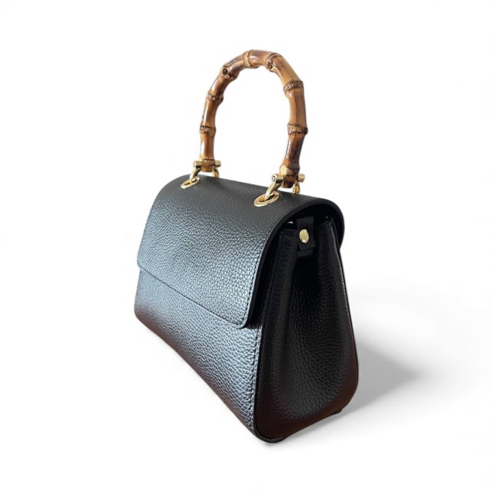 Borsa a Mano in Pelle con Manico in Bambù I Made in Italy