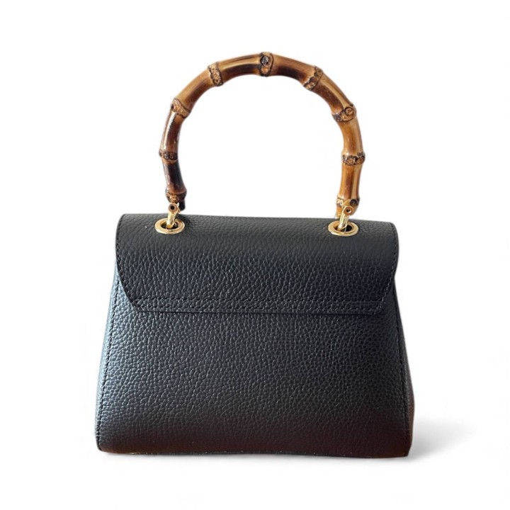Borsa a Mano in Pelle con Manico in Bambù I Made in Italy