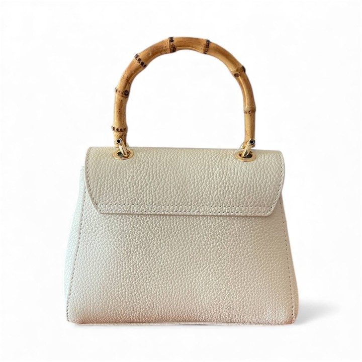 Borsa a Mano in Pelle con Manico in Bambù I Made in Italy