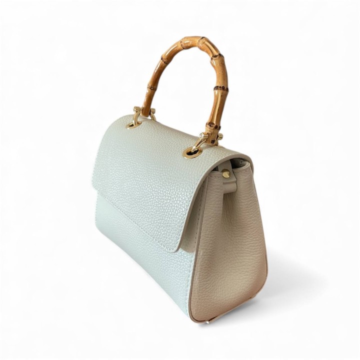 Borsa a Mano in Pelle con Manico in Bambù I Made in Italy