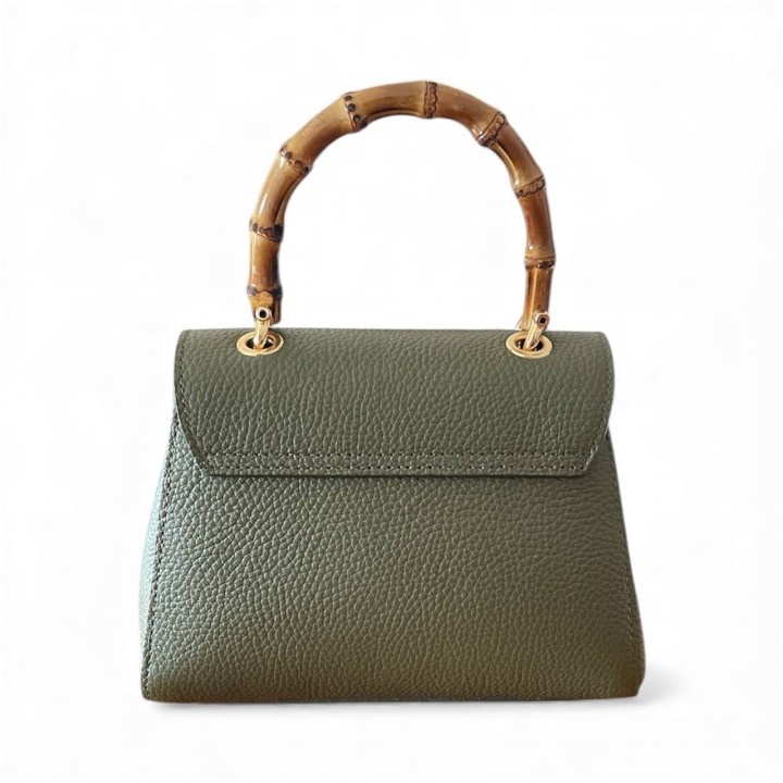 Borsa a Mano in Pelle con Manico in Bambù I Made in Italy