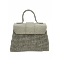 Borsa in Pelle Martellata e Tessuto Naturale – Eleganza Made in Italy