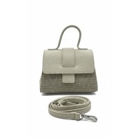 Borsa in Pelle Martellata e Tessuto Naturale – Eleganza Made in Italy