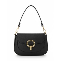 Borsa Elegante in Pelle Nera – Tracolla Regolabile e Dettagli Oro