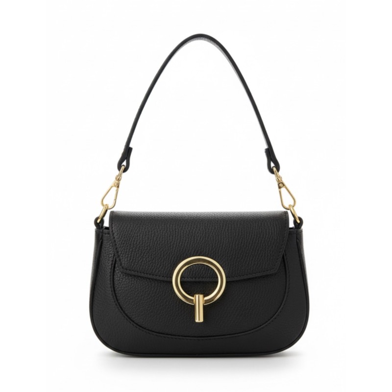 Borsa Elegante in Pelle Nera – Tracolla Regolabile e Dettagli Oro