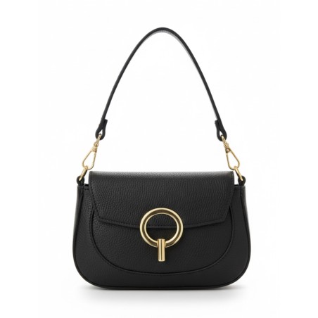 Borsa Elegante in Pelle Nera – Tracolla Regolabile e Dettagli Oro