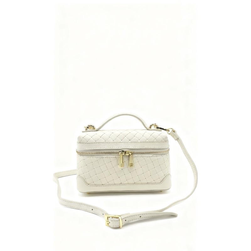 Borsa a Tracolla in Pelle Intrecciata Avorio – Lusso Minimalista con Dettagli Dorati Borsa a Tracolla in Pelle Intrecciata Avorio – Lusso Minimalista con Dettagli Dorati
