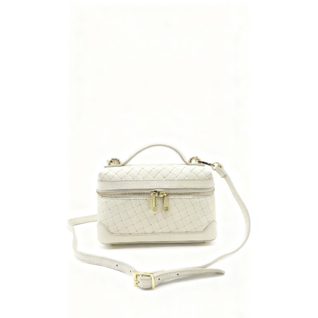 Borsa a Tracolla in Pelle Intrecciata Avorio – Lusso Minimalista con Dettagli Dorati