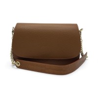 Borsa a Spalla In pelle Rossa Con Tracolla In Catena e In Pelle Effetto Cocco