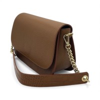 Borsa a Spalla In pelle Rossa Con Tracolla In Catena e In Pelle Effetto Cocco