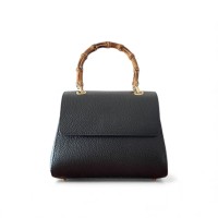 Borsa a Mano in Pelle con Manico in Bambù