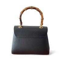Borsa a Mano in Pelle con Manico in Bambù
