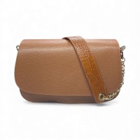 Borsa a Spalla In pelle Rossa Con Tracolla In Catena e In Pelle Effetto Cocco