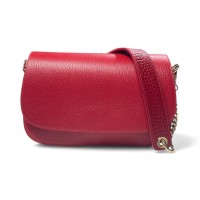 Borsa a Spalla In pelle Rossa Con Tracolla In Catena e In Pelle Effetto Cocco