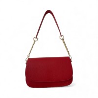 Borsa a Spalla In pelle Rossa Con Tracolla In Catena e In Pelle Effetto Cocco