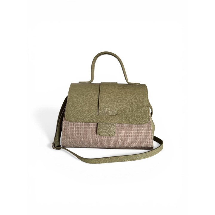 Borsa Alice M. Rafia I Borsa a Tracolla in Pelle Martellata I Made in Italy I Floren Leather